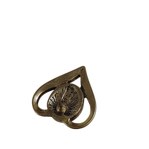 Vintage Lapel Pin Tie Tack Gold Flake Teal Tone Heart Pin Blue Goldstone Center - Picture 3 of 11